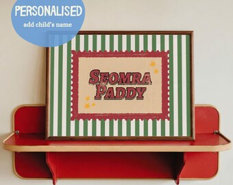 Personalised Irish Seomra Print | Retro Child's Name Gaeilge Art Green