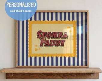 Personalised Irish Seomra Print | Retro Name Wall Art Blue