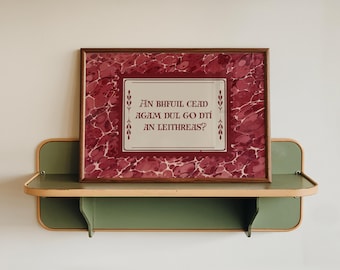 Irish Language Toilet Print | Funny Red Marble Style Bathroom Wall Art