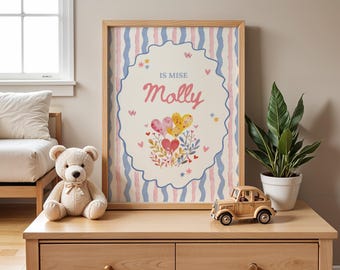Personalised Irish Name Print, Floral Nursery Wall Art | Gaeilge