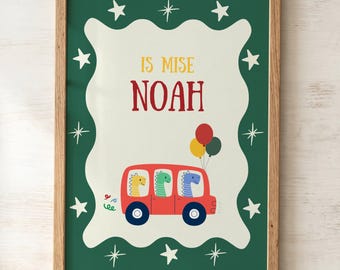 Personalised Irish Name Print | Is Mise  Nursery Wall Art | Cars