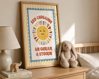 Irish Language Nursery Digital Download | Here Comes The Sun Irish | Yellow and Blue