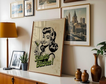 Sláinte Bitches Print | Funny Irish Wall Art | Retro Pin-Up Cocktail Poster