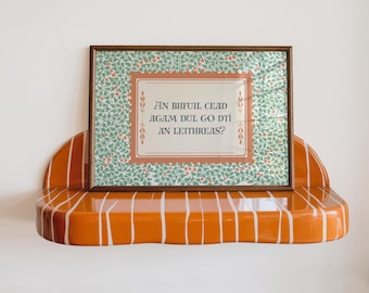 Irish Language Toilet Print | Funny Floral Pattern Bathroom Wall Art