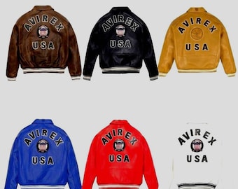 Handmade AVIREX REAL bomber varsity jacket AMERICAN fighter leather jacket