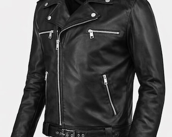 Men's Handmade Genuine Sheep Leather Biker Jacket – Classic Motorcycle Rider Coat