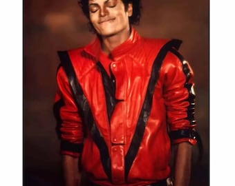 Mens Michael Jackson Thriller jacket- 80s Pop Star MJ Red Handmade Leather jacket