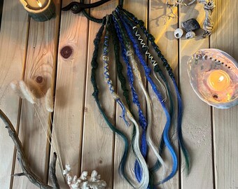 Mermaid Accent Dreads, Blue Green Boho Hair Jewelry, Synthetic Fiber Accessory