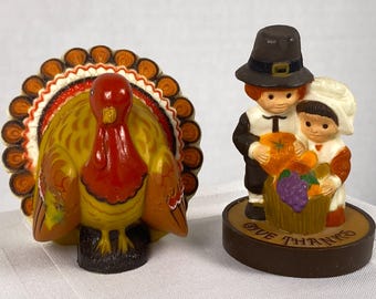 Circa 1970's Hallmark Turkey and Pilgrim Figurine Set