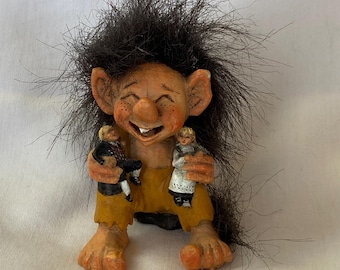 Vintage Candy Design Norway Troll figure with Pet People - 2 1/2"