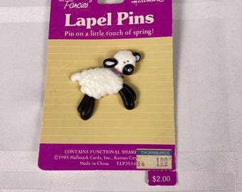 Vintage Hallmark Easter lapel pin: Black/White Lamb. 80's