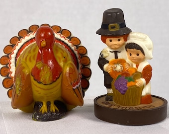 Circa 1970's Hallmark Turkey and Pilgrim Figurine Set