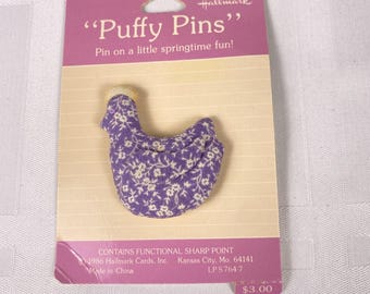 Vintage Hallmark Puffy Lapel Pin - Purple Hen with flower print.