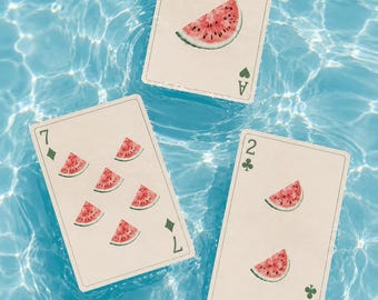 Tarjeta postal con diseño de sandía y notas de verano / Descarga digital imprimible / Tarjeta postal con anverso y reverso