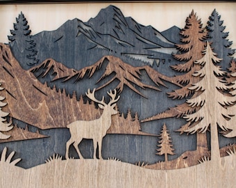 Layered Mountain Scene Wall Art