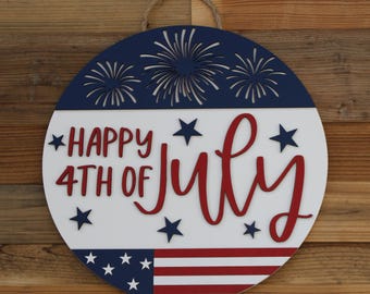 Happy 4th of July (14 inch) Door Sign
