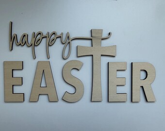 Happy Easter Cross unfinished wood cutout for 10” round