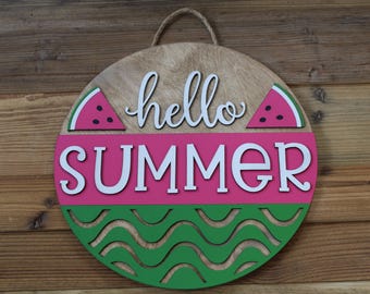 Hello Summer Watermelon (14 inch) Door Sign