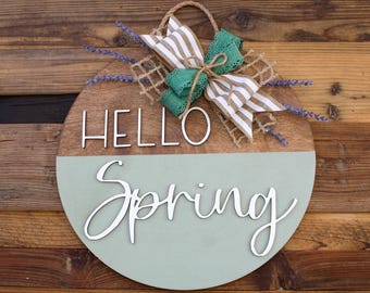Hello Spring - Sage Door Sign