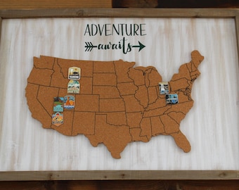 Adventure Awaits America Corkboard Sign