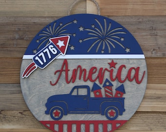 America 1776 Truck Bed Fireworks (14 inch) Door Sign