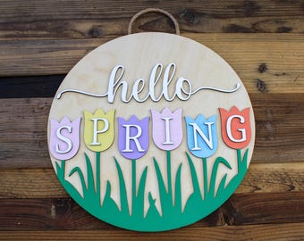 Hello Spring Tulip Door Sign (14 inches)