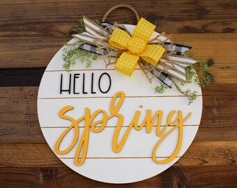Happy Spring - Yellow Door Sign (14 inch)