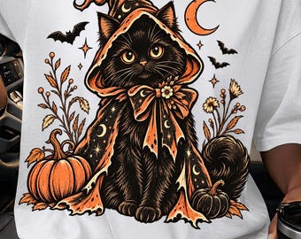 Black Cat Ghost Halloween PNG, Spooky Cat PNG, Coquette Bow Halloween Design, Cute Ghost Cat Sublimation, Girly Halloween Digital Download