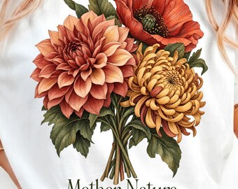 PNG de la Madre Naturaleza, Ramo Floral Vintage, Diseño de Camiseta Botánica Boho, Sublimación de Flores Cottagecore, Descarga de Flores Silvestres Retro para Camisetas