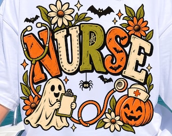 Halloween Nurse PNG, Spooky Nurse Pumpkin Floral Design , Witch Nurse Shirt Design, Medical Halloween PNG, Nurse Life Instant Download