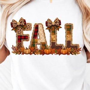 Herbstliche Patchwork-Buchstaben (PNG), Leopardenkaro-Herbst-Sublimationsdesign (Digitaler Download)