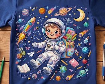 Imagen PNG de astronauta de regreso a clases, imágenes prediseñadas de estudiantes espaciales lindos, descarga digital de lápiz cohete mochila escolar, imagen PNG de sublimación para niños
