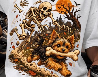 Yorkie Halloween PNG, Skeleton Dog PNG, Funny Yorkie Halloween Design, Spooky Puppy Clipart, Gothic Pet Humor, Sublimation Designs
