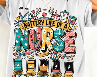 Nurse PNG Battery Life Funny Quote Design Medical Humor Sublimation Print Download