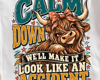 Sarcastic Highland Cow PNG, Funny Sassy Cow Graphic, Retro Humor Design, Attitude Quote Art, Trendy Funny Highland Cow Sublimation