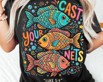 Cast Your Nets PNG, Neon Summer Faith PNG, Neon Fish, Christian png , Christian Fish Sublimation, Luke 5:4 Bible Verse png Digital Download