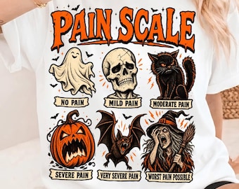 Halloween Nurse Pain Scale PNG, Ghost Skeleton Black Cat Pumpkin Bat Witch, Funny Nurse Halloween Shirt, Medical Humor PNG Digital Download