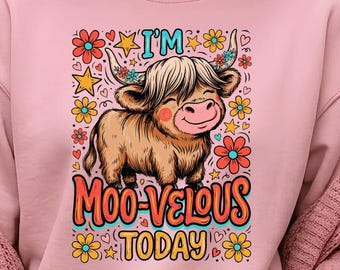 Vaca de las Tierras Altas PNG, Estoy muy guapa hoy PNG, Diseño de vaca adorable, Vaca floral retro, Clip art de vaca divertida, PNG para sublimación, Descarga para Cricut