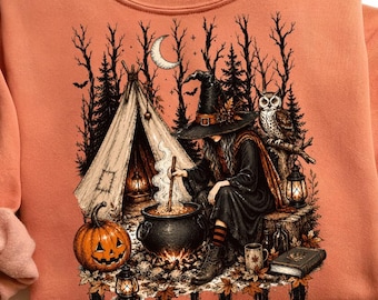 Halloween Witch PNG, Halloween With Stripes , Witchy Halloween PNG, Forest Camping Witch , Gothic Halloween Shirt Design , Witch PNG Files