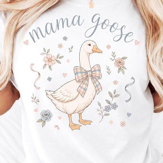 Vintage Mama Goose floral png, Cottage Core Animals Coquette Sweatshirt Sublimation, 1980s Geese png retro geese png, farmhouse goose png