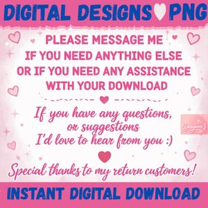 Puede incluir: Gr&aacute;fico de dise&ntilde;o digital rosa y azul con el texto "DIGITAL DESIGNS PNG". La imagen incluye el texto "PLEASE MESSAGE ME" e "INSTANT DIGITAL DOWNLOAD". Hay gr&aacute;ficos de coraz&oacute;n y estrella.