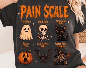 Halloween Nurse Pain Scale PNG, Ghost Skeleton Black Cat Pumpkin Bat Witch, Funny Nurse Halloween Shirt, Medical Humor PNG Digital Download