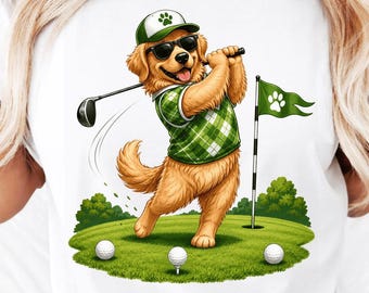Golf Dog PNG, Golden Retriever Golf Clipart, Funny Golfer Puppy Digital Download, Pet Lover Sublimation Design, Golf Gift PNG