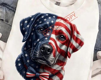 Labrador Retriever PNG del 4 de julio, diseño de sublimación de perro con la bandera estadounidense, imágenes prediseñadas de Labrador patriótico, PNG para amantes de los perros del Día de la Independencia