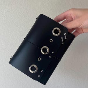 A6 Pocket Grommet Pierced Black Leather Trifold Journal Handmade