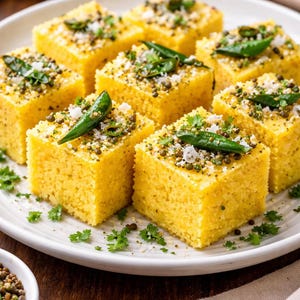Receta fácil de Khaman Dhokla (pastel de garbanzos al vapor estilo Gujarati) (Descarga instantánea en PDF)