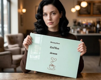 Messy Bun Coffee Jesus Glass Cutting Board | Coffee Cup Faith Kitchen Decor