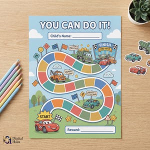 Tabla de recompensas para el coche imprimible, tabla de entrenamiento para ir al baño, tabla de pegatinas, tabla de recompensas para niños, tabla de comportamiento para niños, tareas para niños pequeños, descarga instantánea en PDF