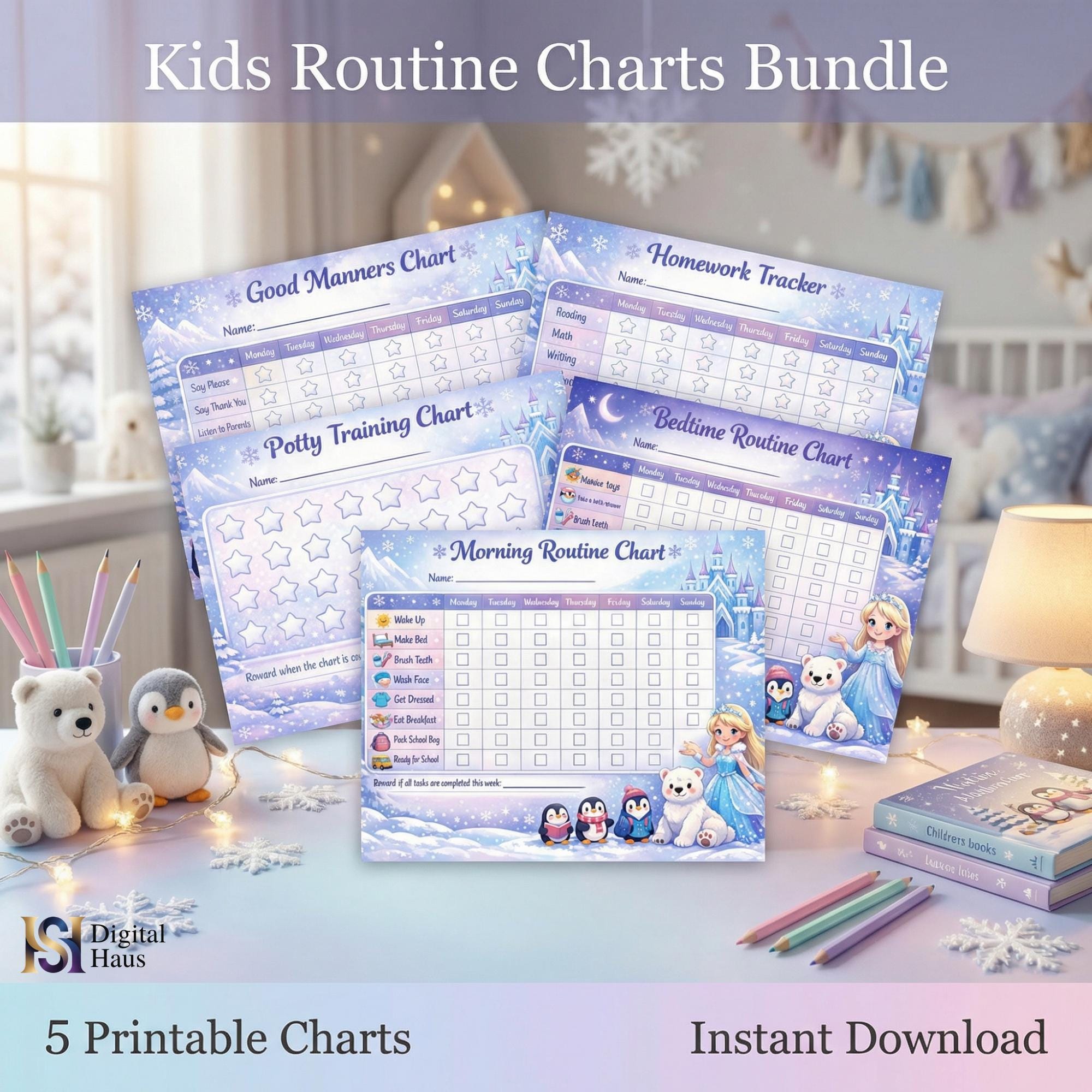 Train Kids Routine Printable Kids Routine Chart Bundle | Morning Routine Chart, Bedtime ...