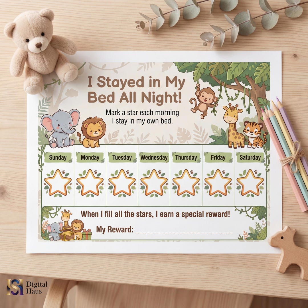 Jungle Sleep Reward Chart Kids Printable | Stay in Bed Chart Toddler ...